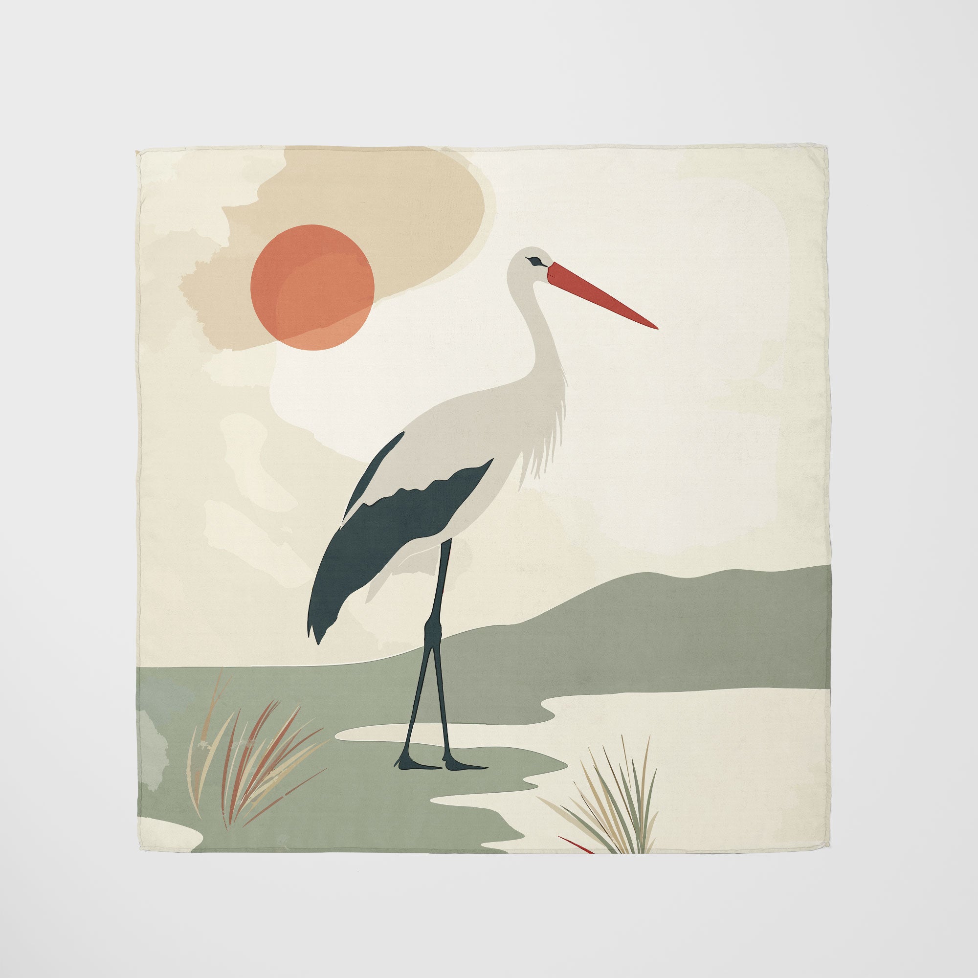 The White Stork Watercolor Scarf